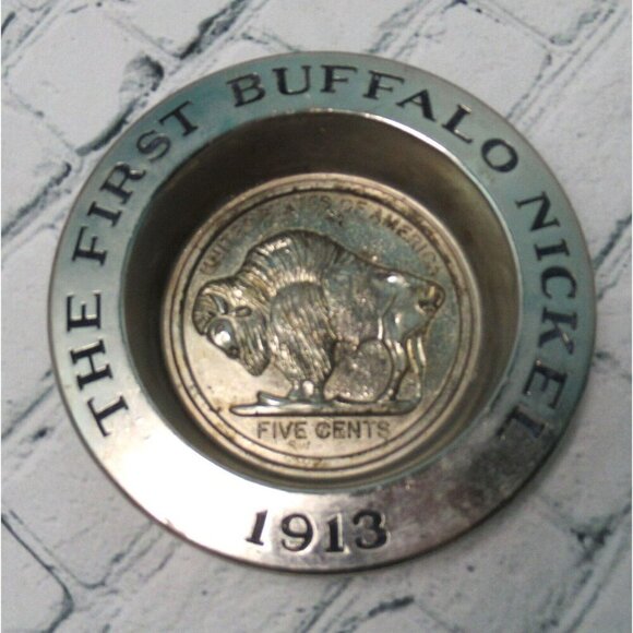 Avon The First Buffalo Nickle 1913 Trinket Tray Used Silver - Picture 1 of 5